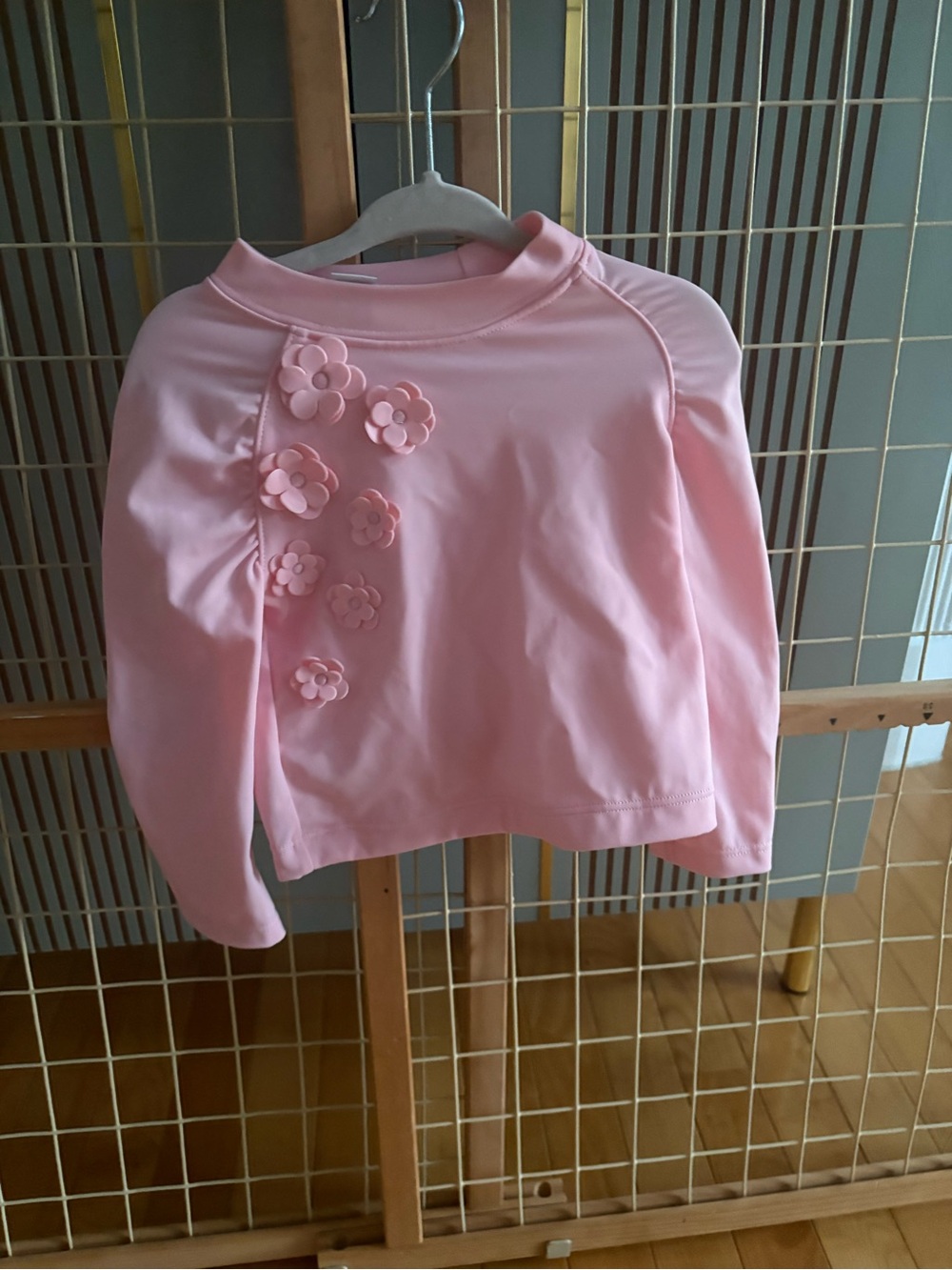 Janie and Jack Soft Pink Floral-Appliqué rash guard